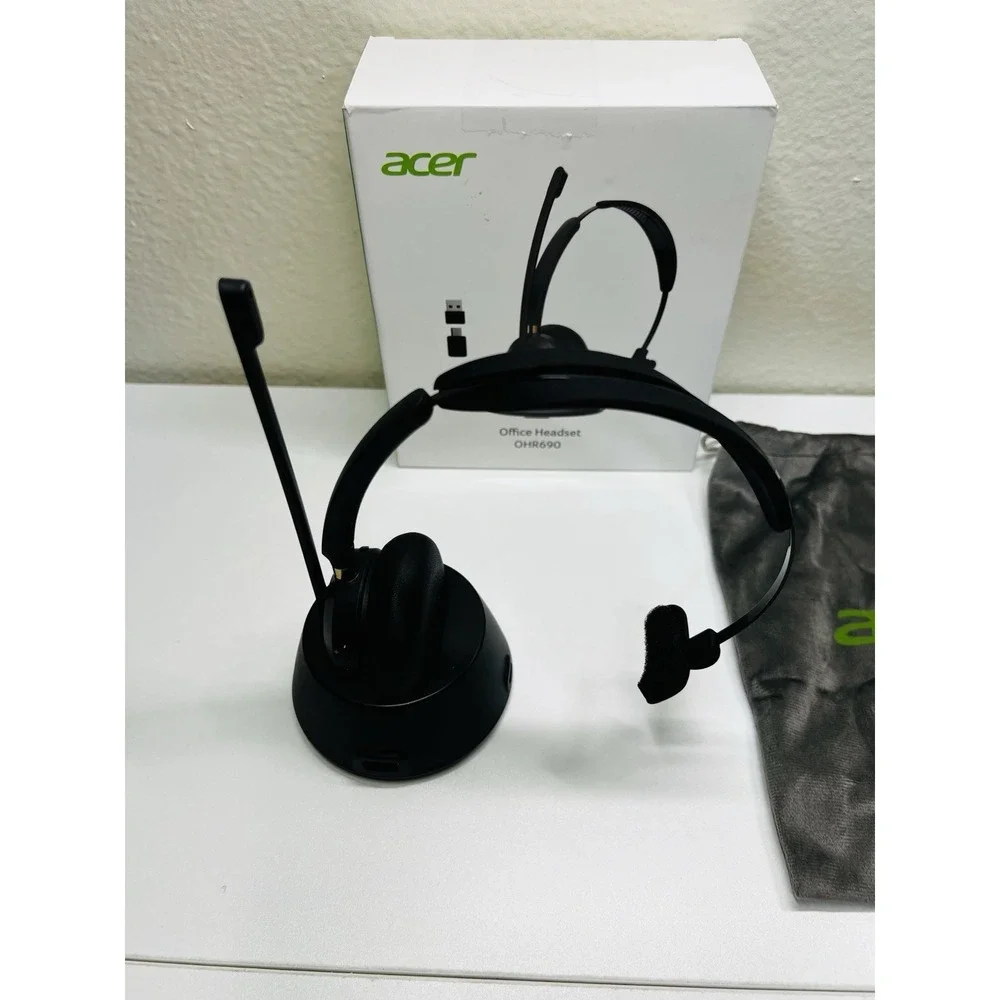 Acer OHR690 Wireless UHF Single-Ear Headband Headset w/ Boom Mic, USB, Black